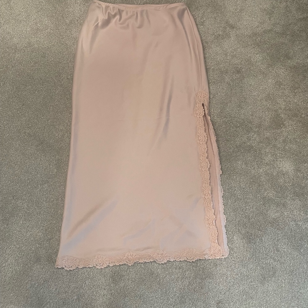 wild fable Blush Pink Midi Skirt with Lace Trim